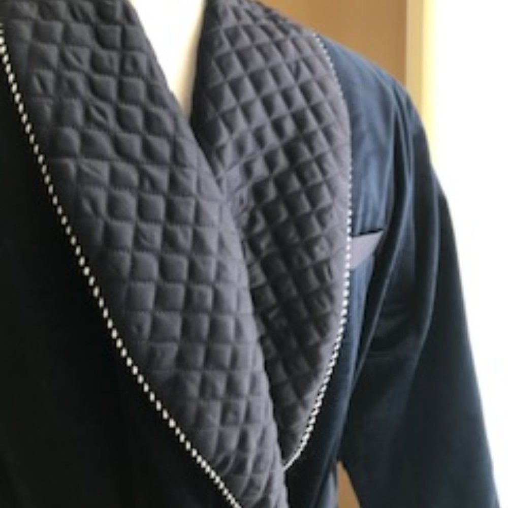 DUKE&DIGHAM MENS BLUE VELOUR SMOKING JACKET - Picture 4 of 12